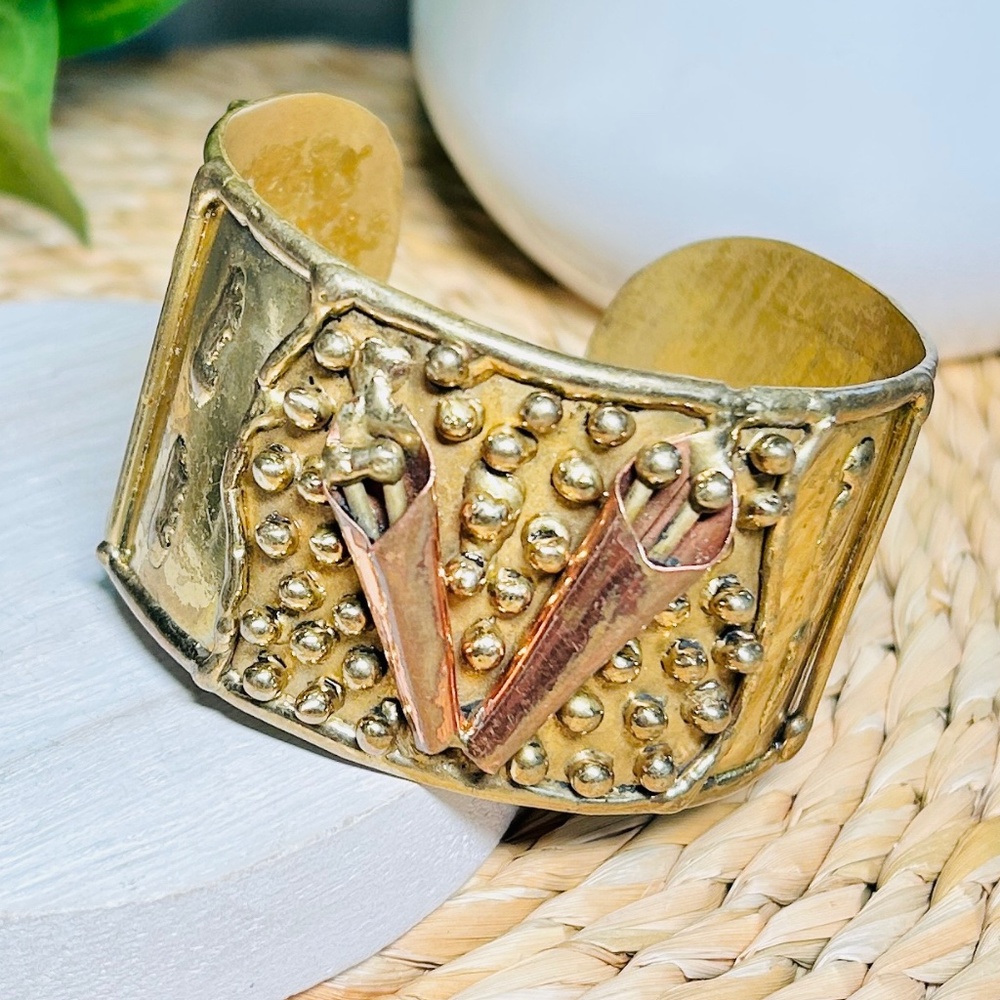 Stunning Vintage Mixed Metals Welded Brutalist Cuff Bracelet.